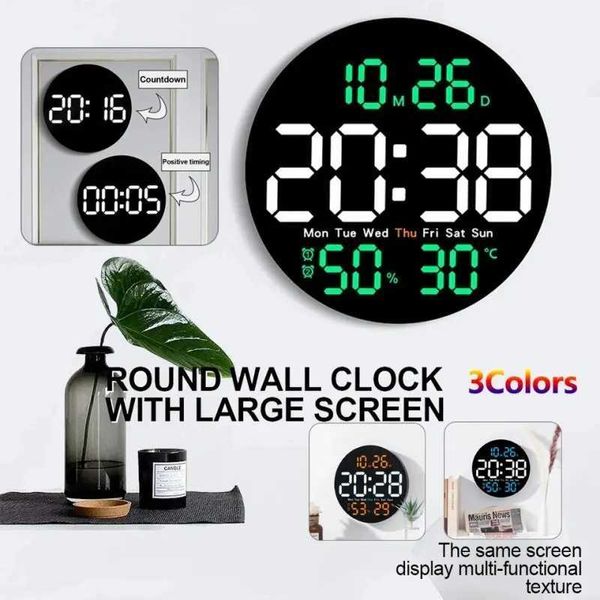 Wanduhren 10 Zoll LED LED Große digitale Wanduhr mit Fernbedienung für Temperatur- und Luftfeuchtigkeit Datum Week Display Countdown Home Dekoration Q240509