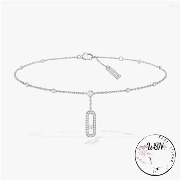 Caviglieri 925 Gioielli di lusso in argento sterling Mobile Diamond Chain Catena Donne Regalo per San Valentino