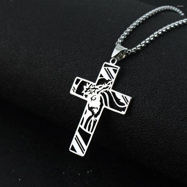 Ketten Christus Gott Kreuz Jesus Krone der Dornen Kette Halskette Männer Edelstahl Kruzifix Schmuck Schmuck