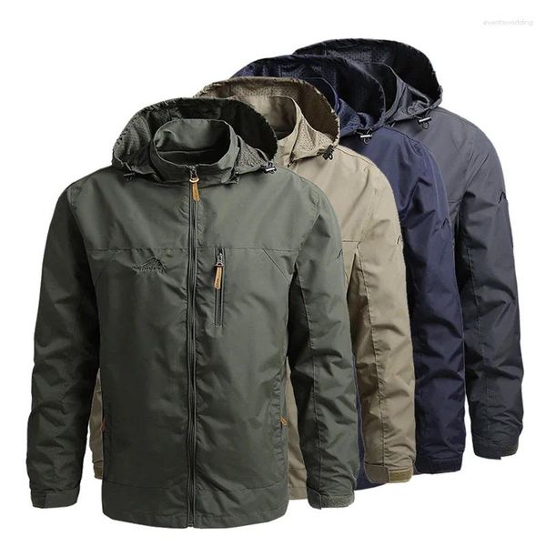 Jackets masculinos homens casuais quebra-vento de inverno com capuz de zíper de zíper a água macio de casaco de acampamento de camping work wear homem roupas 7xl