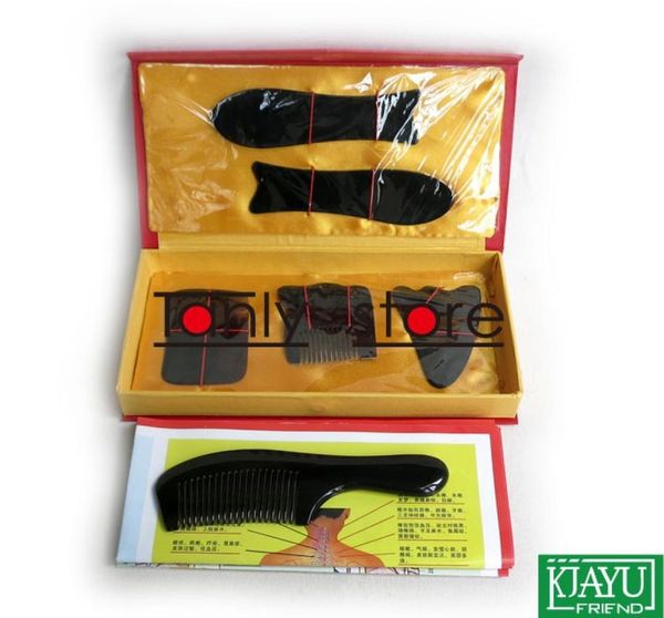 100 Buffalo Horn Traditionelles Akupunktur -Massager -Werkzeugpapier -Box Gua Sha Beauty Kit 5pcsset 1PCS Guasha Diagramm 1PCS Comb6012613