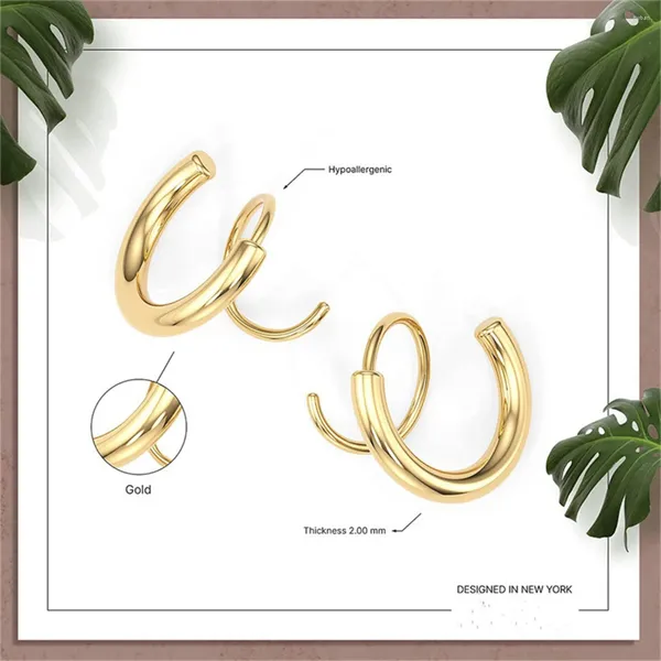 Brincos de argola de vendendo produto: Spiral Double Ring Twisted Copper Batilhed 14K Real Gold High-De High-Lar Ear Sacos de Ear