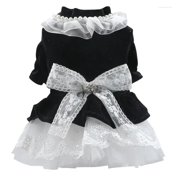 Abbigliamento per cani Pet in pizzo di lusso per cagnolini di cagnolini Black Bows Girl Velvet Cuppy Abbigliamento abiti con gonna per perle tutu Abiti da gatto Yorkshire