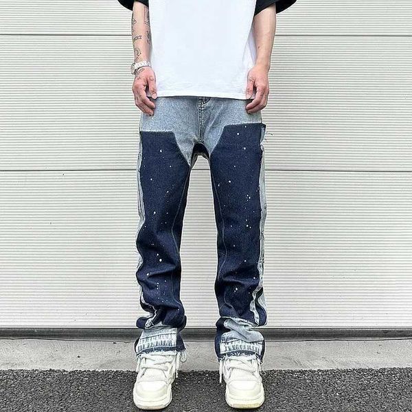 Jeans jeans cucite maschi splash coppie di tendenza europea e americana Friend Street Fashion Micro Flash Pants Q240509