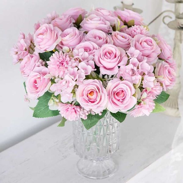 Fiori decorativi ghirlande 7 teste Brasile Hydrangea rosa fiore artificiale per sfondo di matrimonio decorazione del vaso per la casa per il matrimonio