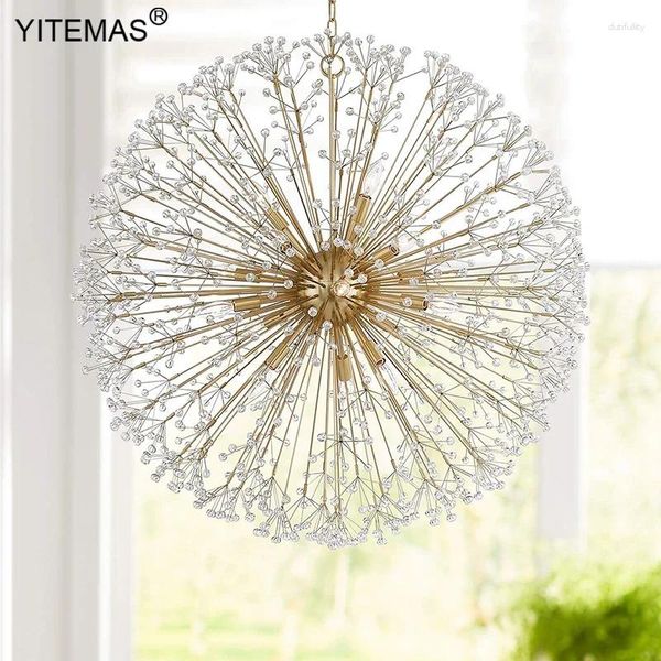 Lampadiers Vintage Bronze Crystal Crystal Sfera Sfera Camera da letto Accensione Global Foyer Ampiccamento Oro Gold Round 10