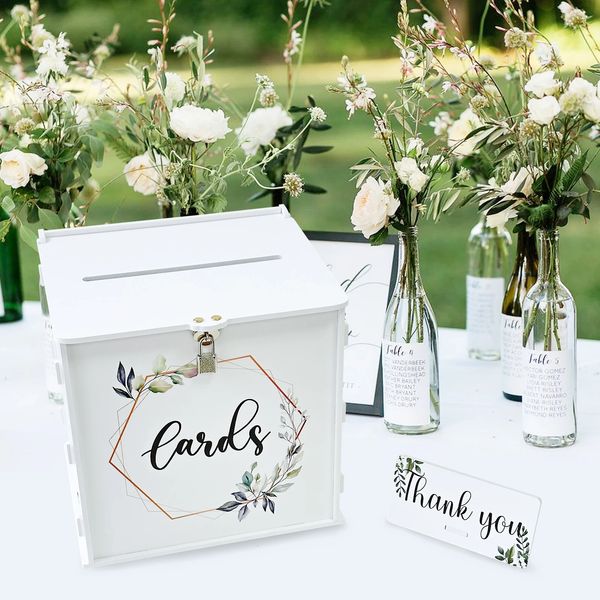 Caixa de cartão de casamento branca com presente de pvc para recepção Eucalyptus DIY Envelope Money 240510