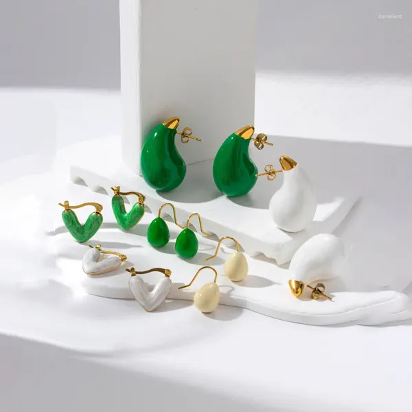 Dangle Ohrringe Edelstahlöl Tropf Weißgrüner Emaille Wassertropfen Frauen Sommer Minimalist Teardrop Ohrring Mode Schmuck