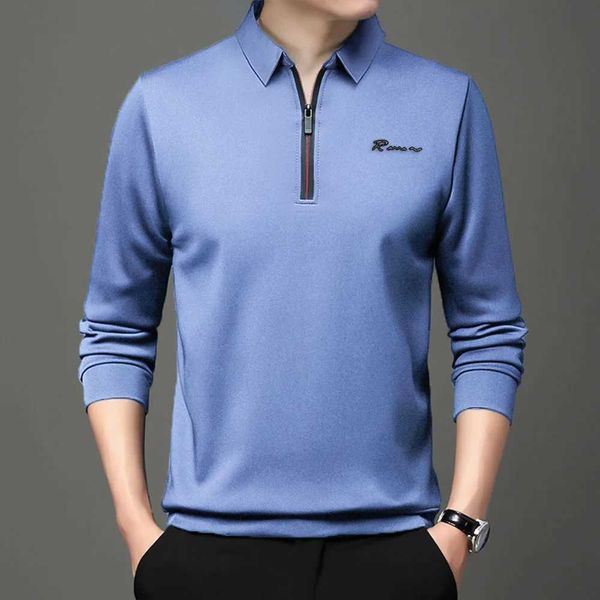 Polos masculinos New Polo Camisa Polo 2023 Design de moda sofisticado Polo Polo Autumn Mens Zippered Long Slived Top T-Shirt Casual Y240510ntpa