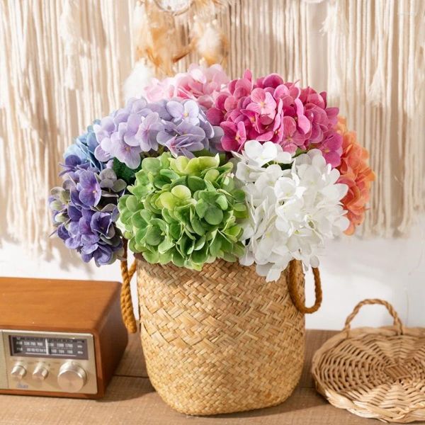 Flores decorativas 5pc Filme de látex de mão-de-obra Hydrangea Decoração artificial de casamento Fake Bridal Bouquet Home Party Tabel Flor Layout