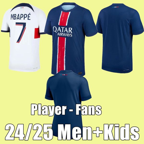 Новый 2024 2025 год Home Away Mbappe Soccer Jerseys Kids Kit Version Trawing Pre Match Maglia Paris Football рубашка Hakimi Fabian Vitinha O Дембеле Футбольная рубашка