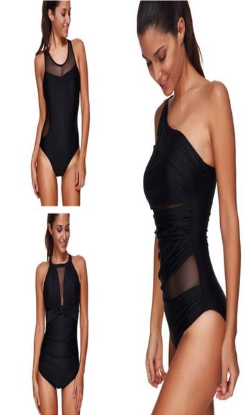 Plus size One Piece Swimsuit Solid Swimwear Women Mesh Swim Swim Swim Open Back Monokini Cust Up Bareding Suit S3XL Maillot de Bain7330365