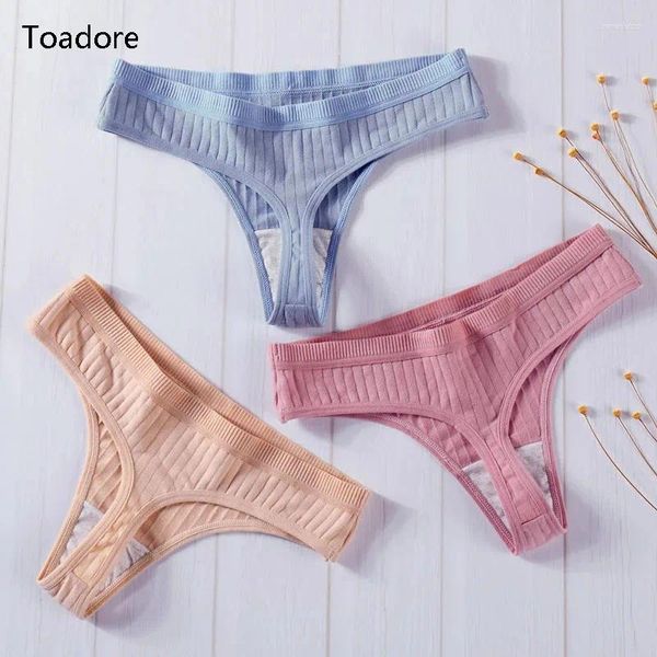 Calcinha feminina toadore 3 pcs/lote tanga de algodão para meninas adolescentes tanga mujer string mulher cueca lingerie feminina