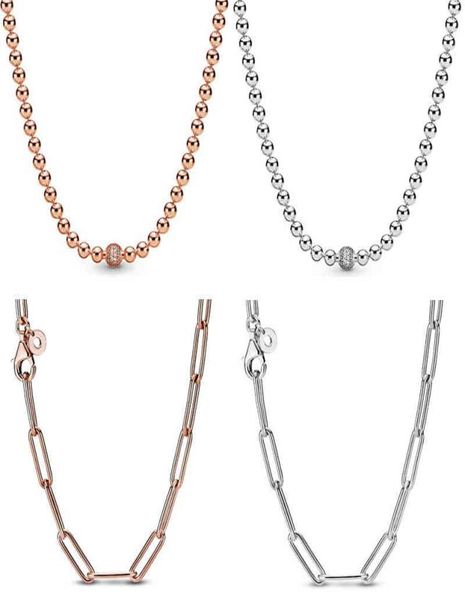 Rose Gold Long Me Link Cable Muster Kreisschicht Schatten Halskette für 925 Sterling Silber Perle Charm Diy Jewelry7187558