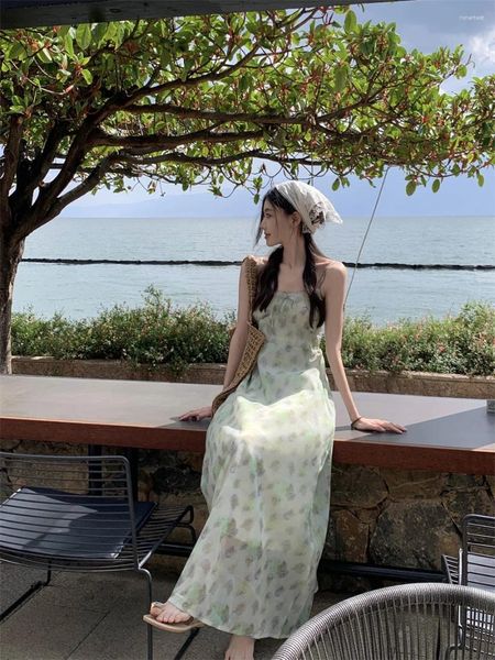 Lässige Kleider Camisole Kleid mit floraler Süße für Mädchen Long Beach Style Schöner Design Urlaub 2024
