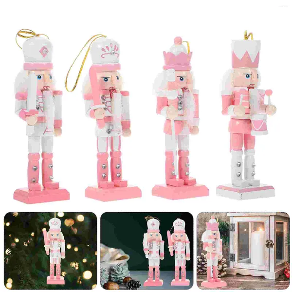 Dekorative Figuren 4pcs Holz Nussknacker Figur Holz Weihnachten Anhänger Dekor Party