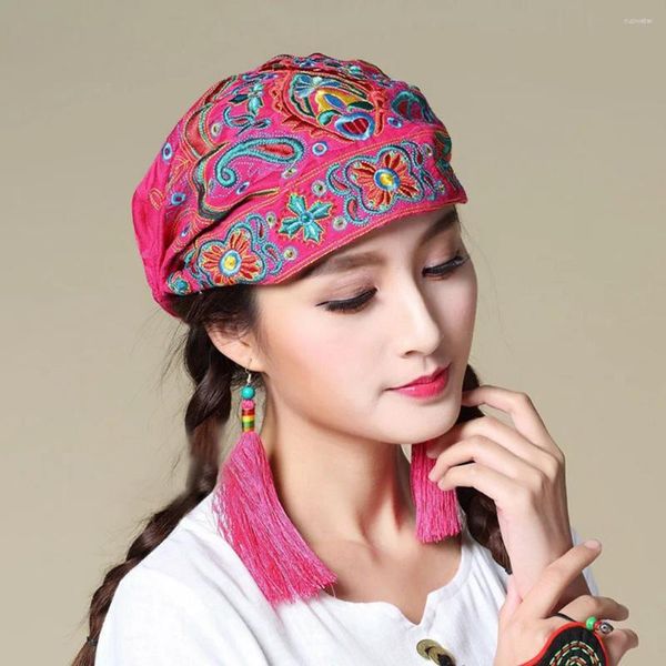 Boinas 2024 Mulheres estilo mexicano Ethnic Vintage Flowers Bandanas Bandanas Print Hat elegante Chapéus femininos