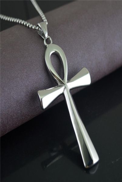 Neues Außenhandel Mode Accessoires Einfache glänzende alte Ägypten Cross Titanium Stahl Anhänger Halskette Hanging Ornamente Stn8313638008