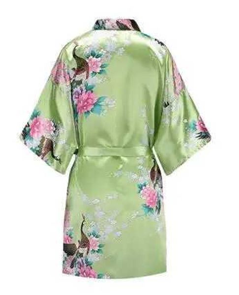 Kadınlar Robe Yeşil Mini Yaz Kadın Nightgown Kimono Batah Rayon Slaion Sweetwear Tavuskuşu Çiçek Gelin Nedime Düğün Elbisesi