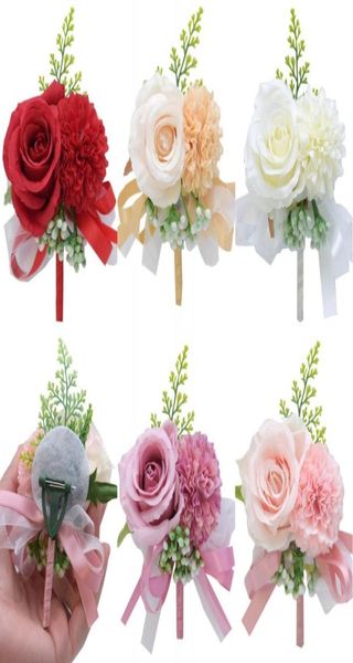 Corso da polso di fiori boutonniere bracciale fatte a mano rosa rosa artificiale artificiale rosa cornice per la damigella d'onore per la damigella d'onore decoro2609348