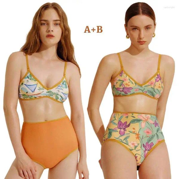 Frauen Badebekleidung Cikini-Women Vintage Bikini Reversible Print High Taille Badeanzug sexy Badeanzug für Frau 2024