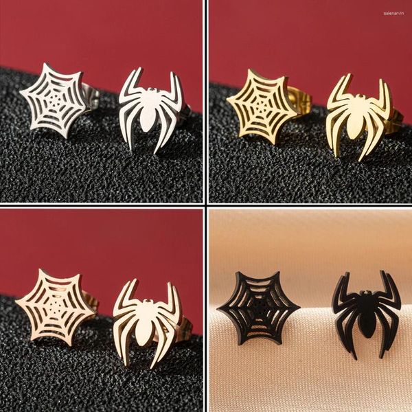 Hölzerohrringe schwarze Spinne und Web Edelstahl für Frauen Punk Tierfledermaus -Ohr -Ohr -Piercing -Schmuck Halloween Geschenk