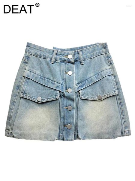 Юбки женская джинсовая юбка светло-голубые 3D двойные карманы пуговицы A-Line High Tani Mini 2024 Summer Fashion 29L7431