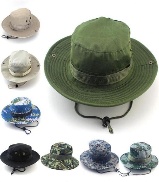 1pc Men Women Women Cimeflage Bucket Cappello con pescatore a corda Panama Safari Cappelli da sole Boonie Cap1964060