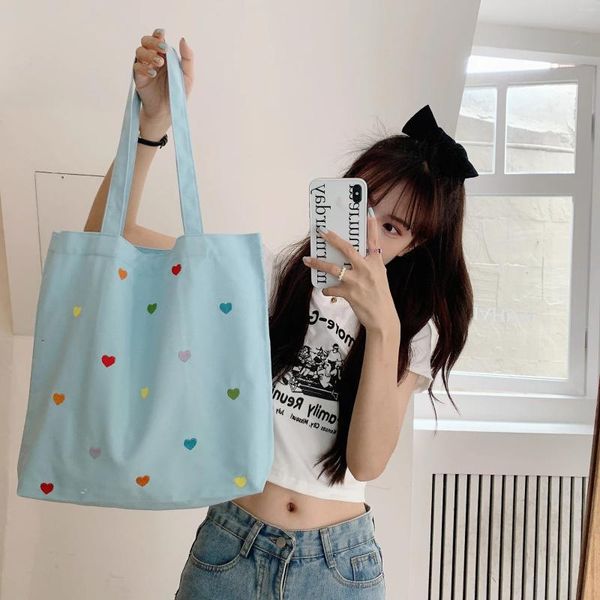Sacchetti per la spesa da donna sacca a tracolla spalla tote coreana per ragazze 2024 Grande eco cotone shopper woman tessuto in tessuto borsetta