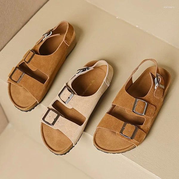 Sıradan Ayakkabı Yaz Kadınlar 3cm Leisure Orijinal Deri Sandles Kadın Konforlu Deniz Tatil Sandalları Lady Buckle Stap Vintage GÜNLÜK