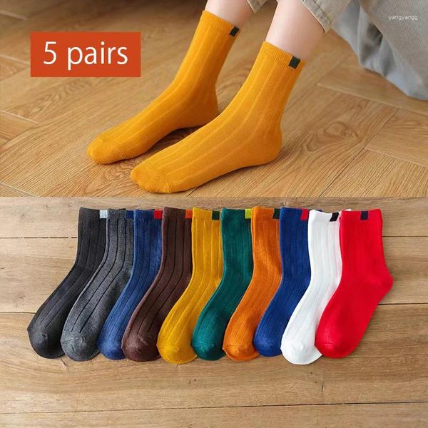 Kadın Çorap 5 Çift Paketi Çiftler Gökkuşağı Bahar Kış Japon Tarzı Şeker Spor Moda Kısa Sevimli Harajuku
