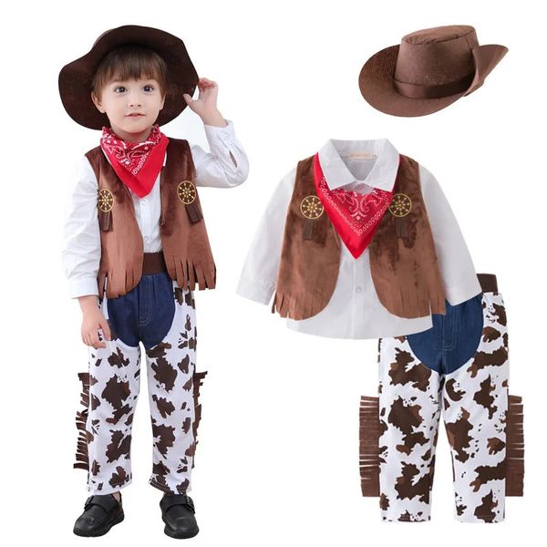 Umorden Fantasia Purim Halloween Costumi per bambini bambini bambini ragazzi Cow Boy Cowboy Costume Party Fancy Dress 240510
