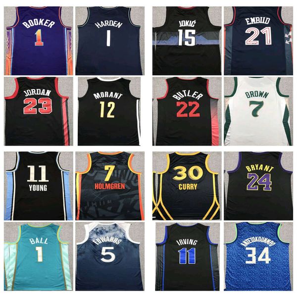 Nuove maglie da basket Jimmy Butler Kevin Durant Embiid Lillard Booker Ja Morant Kyrie Irving Luka Doncic Donovan Mitchell Harden Tatum Stephen Curry Beal Jersey