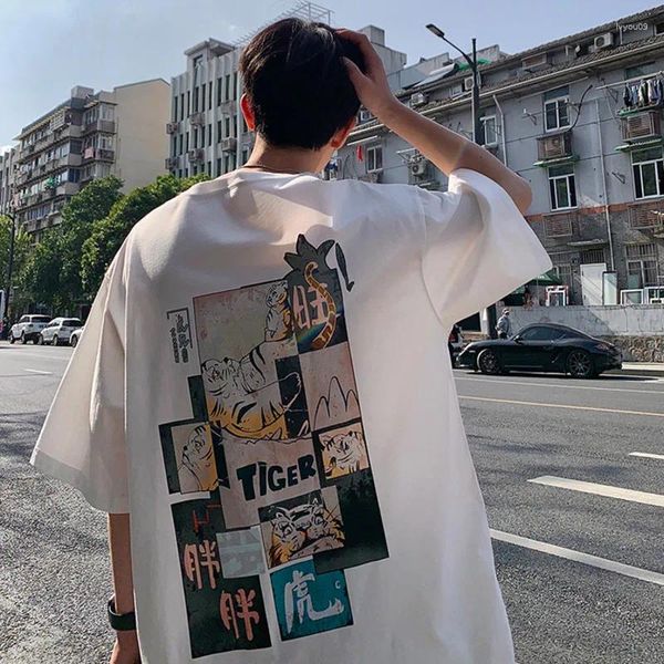 Magliette da uomo t-shirt tigre paffuto in stile cinese streetwear manica corta top gothic y2k abbigliamento sovradimensionato magliette maschi di cotone puro
