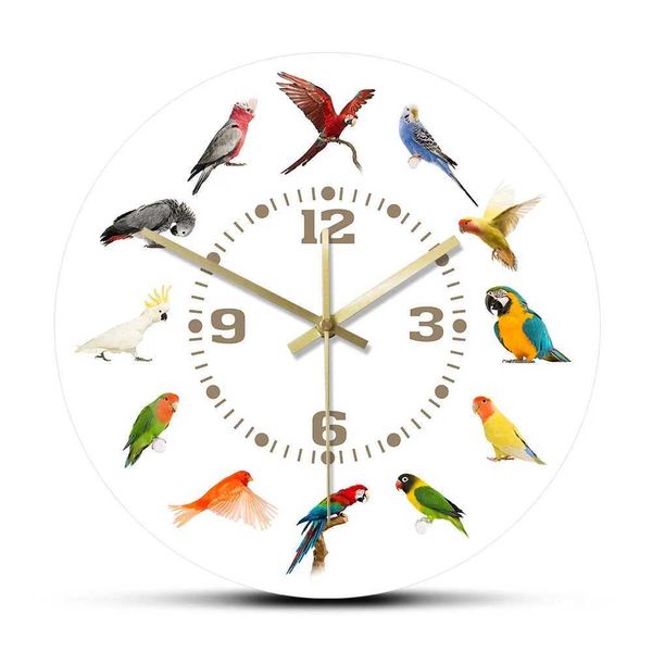 Coleção de relógios de parede de espécies de pássaros modernas sem carrapatos assistir Parrot Pet Pet Exotic Lover Decoration Home Decoration Q240509