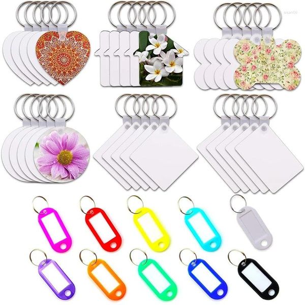 Chaveiros 80pcs sublimação em branco Transferência de calor Chave de transferência com tags de tecla plástica MDF Board Ring for DIY