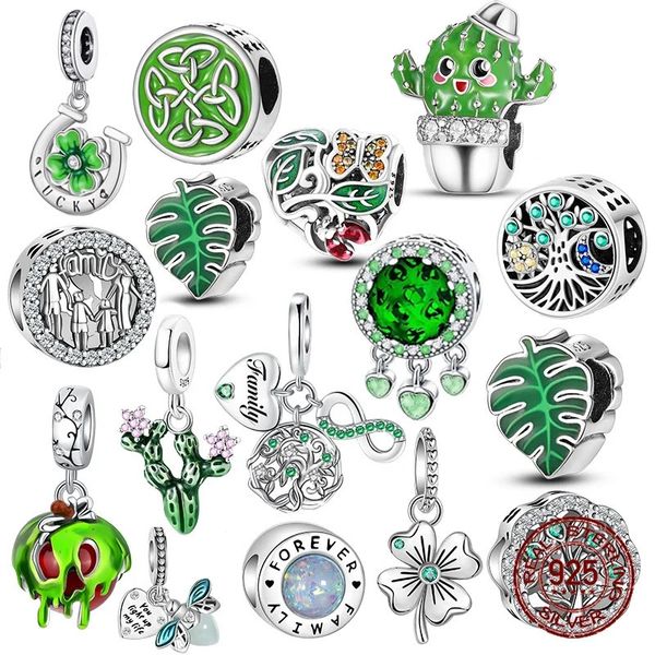 925 Sterling Silber Green Serie Blumenbaum Apfel Anhänger DIY Feine Perlen passen Originalcharmband Frauen Schmuck DIY 240428