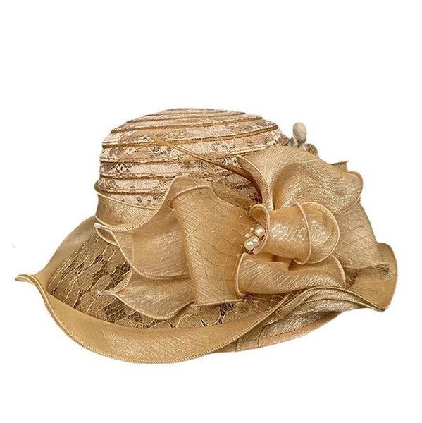 Damen Faszinatoren Millinery Church Hut Elegant Bug Wide Rand Eimer Hats Derby Fedora Frauen Sommerfalt Sun Cap 240419