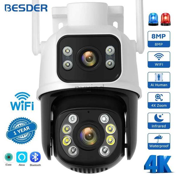 IP -камеры 8MP PTZ Wi -Fi Camera Outdoor Night Vision Двухэкранное обнаружение человека 4 -мегапиксельная защита.