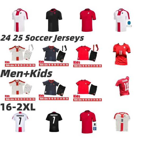 2024 2025 Georgia Soccer Jerseys Home White Away Black Third Red Kvaratskhelia Camiseta de Futbol 24 25 Chakvetadze Kvilitaia Футбольная рубашка Mikautadze Men Kid