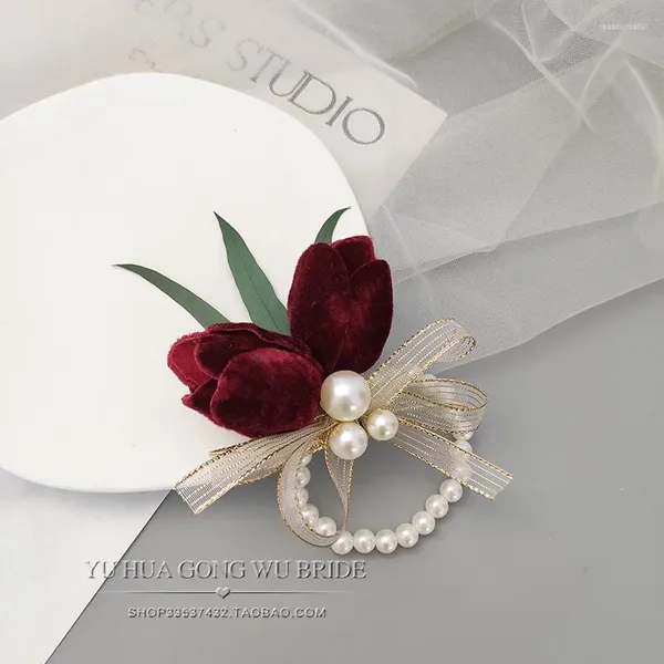 Fiori decorativi PerfectLifeoh a mano fatta a mano Calla Lily Flower Corsage Groomsman Fare di nozze per la festa del polso