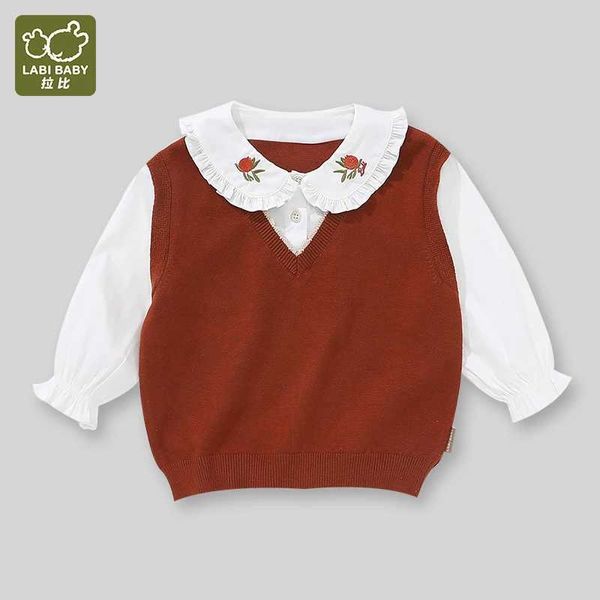 T-Shirts Labi Bebek Bebek Çiçek Nakış Klave Seti Set Hassas Ruffled yaka Kostüm Seti Çocuklar Tişört Sonbahar Kış Giysileri2405