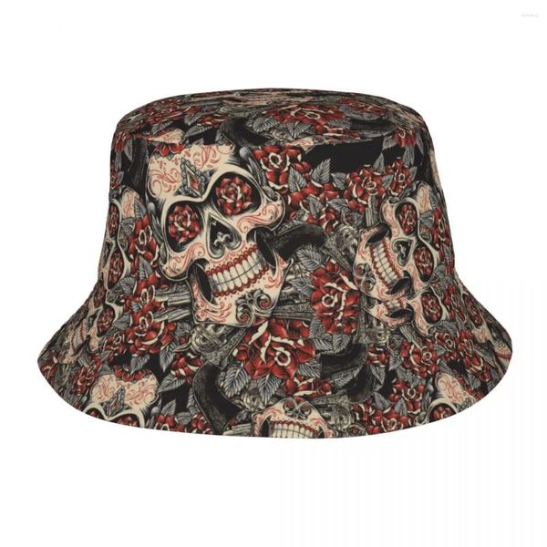 Berets Bucket Hats Schädel und Rosen Zuckerurlaubsurlaub Kopfbedeckung Leichter Hut amexican traditioneller Boone Drop