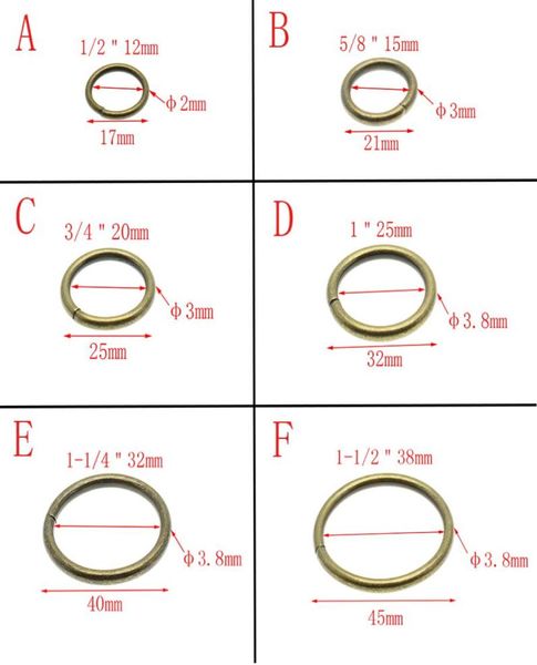 50pcslot de latão antigo o anéis de metal colares níquel não soldados com loops redondos de fivela de fivela de fivela 12mm38mm2331533