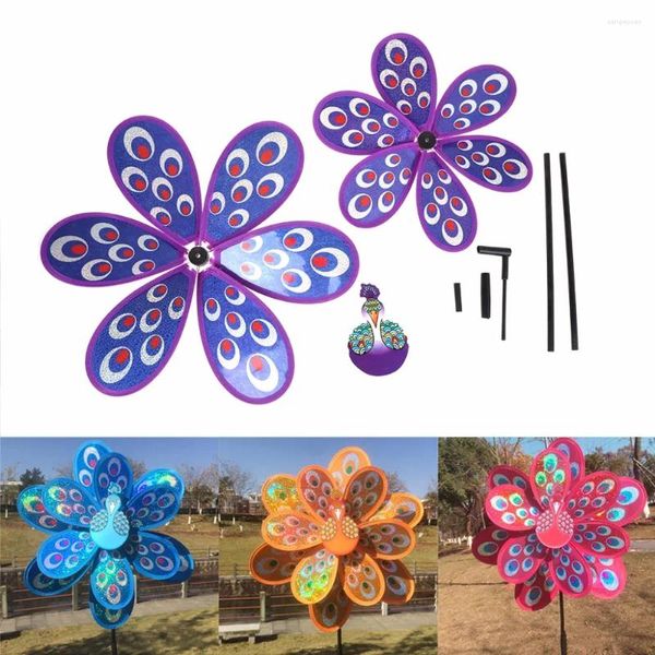 Bahçe Dekorasyonları Çift Katmanlı Tavuskuşu Lazer Pekiler Sindirim Renkli Rüzgar Spinner Çocuk Oyuncak