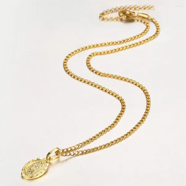 Colares pendentes de cor de ouro Virgem Mary Colar para mulheres meninas de 2 mm de aço inoxidável Link Jóias de jóias GP430B2