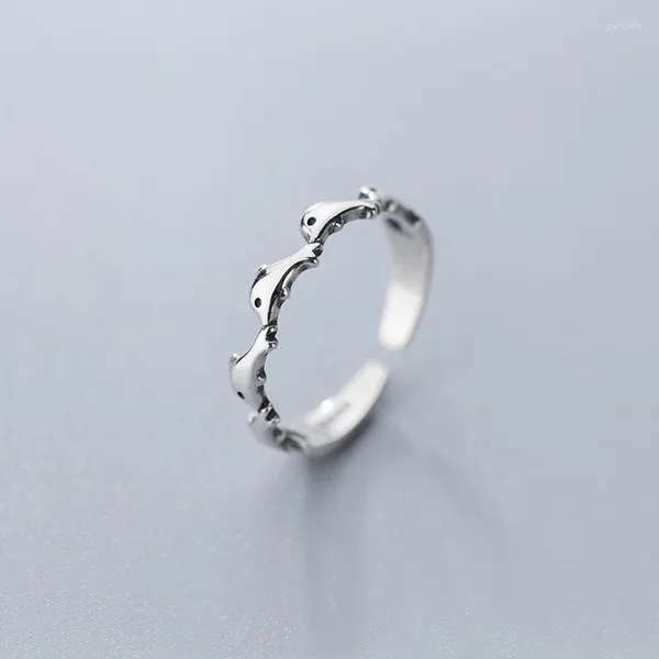 Con pietre laterali sterling in argento grazioso animale di delfino anelli di dito per le donne fidanzamento anello regolabile del matrimonio s925