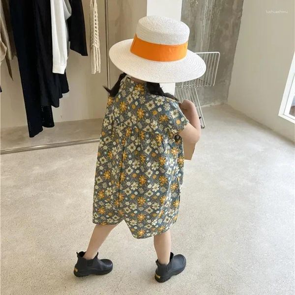 Kleidungsstücke kleine Mädchen Sommerhosen 2024 Baby niedlich floral losen Spielen Kids Runde Nackenhülsen und Jumpsuit