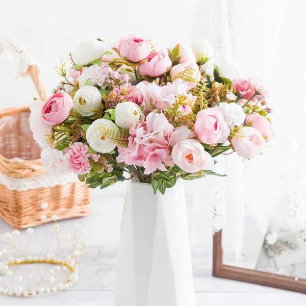 Fiori decorativi ghirlande rosa fiore artificiale per decorazione 7 forche