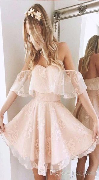 2019 дешевое прекрасное на плече кружево розовое платье Homecoming a Line Juniors Sweet 15 Darguation Cocktail Press Plus Plus Custom7373799